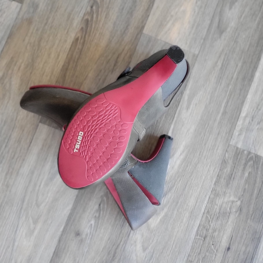 Grey/brown Tsubo leather sling back Mary Jane heels - Picture 4 of 6